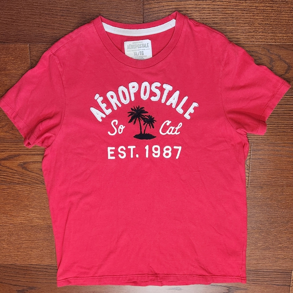 Aeropostale Red Raised Letter Logo Tee T-shirt XL So Cal Palm Tree Preppy